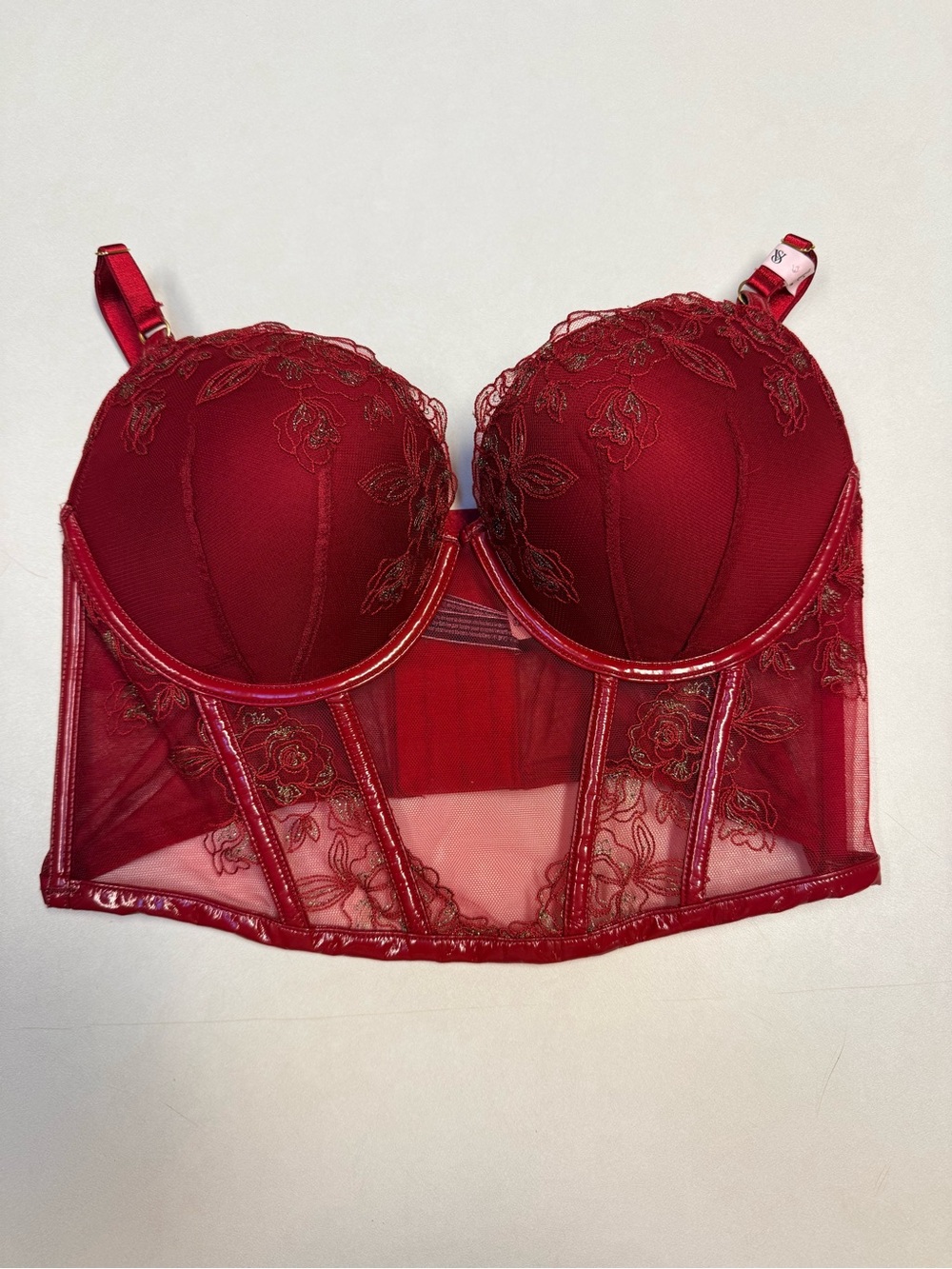 Victoria’s Secret Red Lace Longline Push-Up Bra Bustier 38C NWT